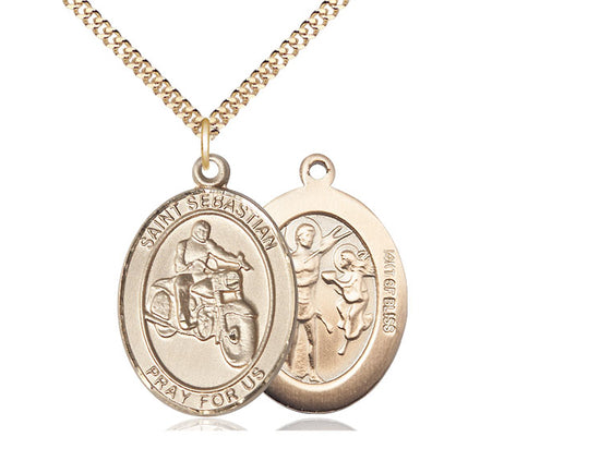 Motorcycle with Saint Sebastian medal S1972, Gold Filled