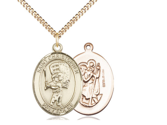 Baseball with Saint Christopher medal S5002, Gold Filled