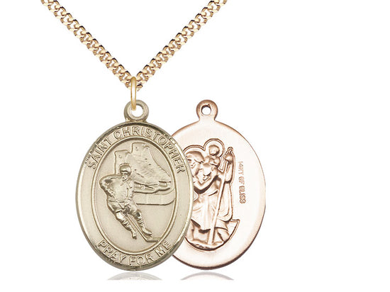 Hockey with Saint Christopher medal S5042, Gold Filled