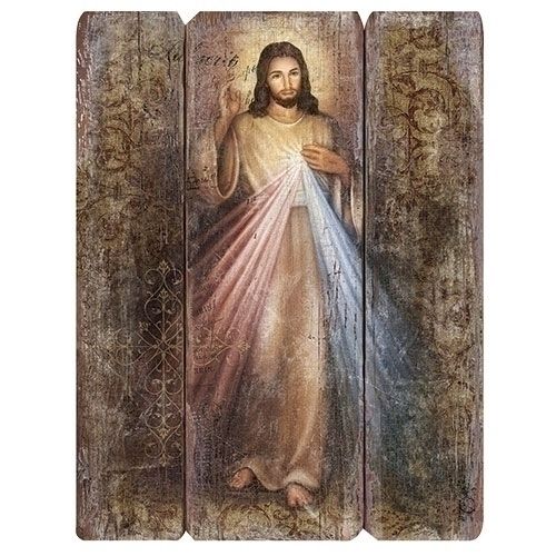 Divine Mercy 3-panel wood plaque, 20" x 26"