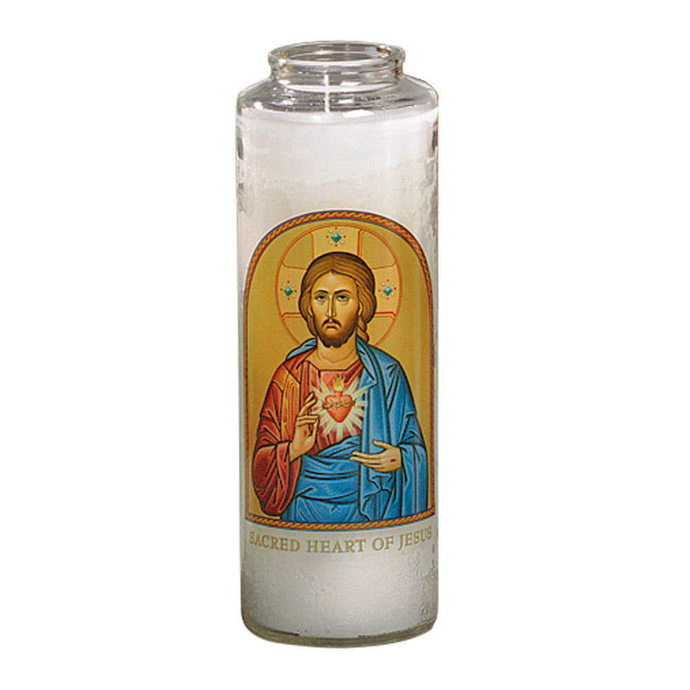 Sacred Heart of Jesus Icon Image Glass Globe with Candle Insert