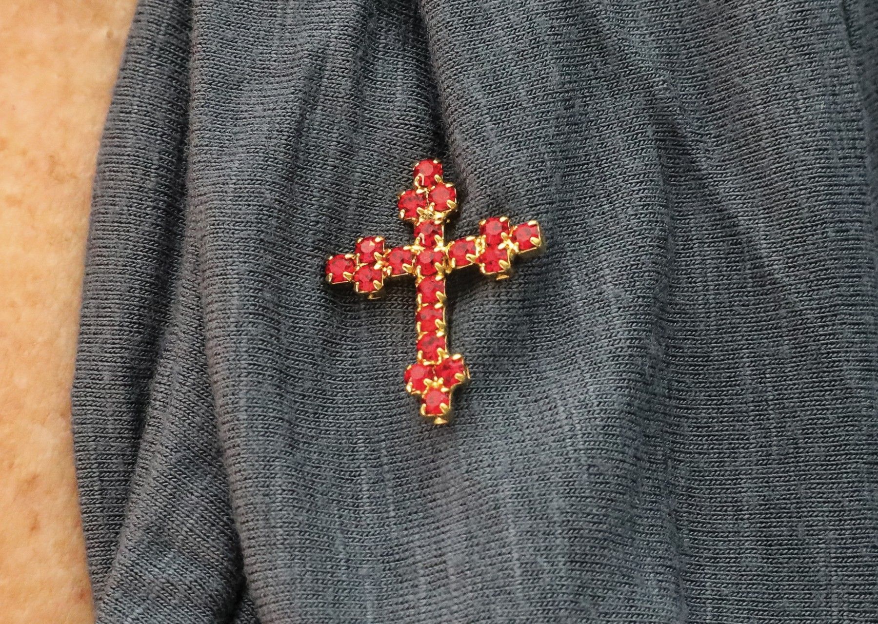 Crystal Red Cross Pin