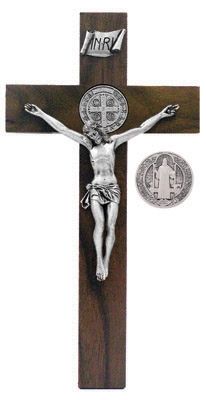 St. Benedict Crucifix, Walnut, 12" tall