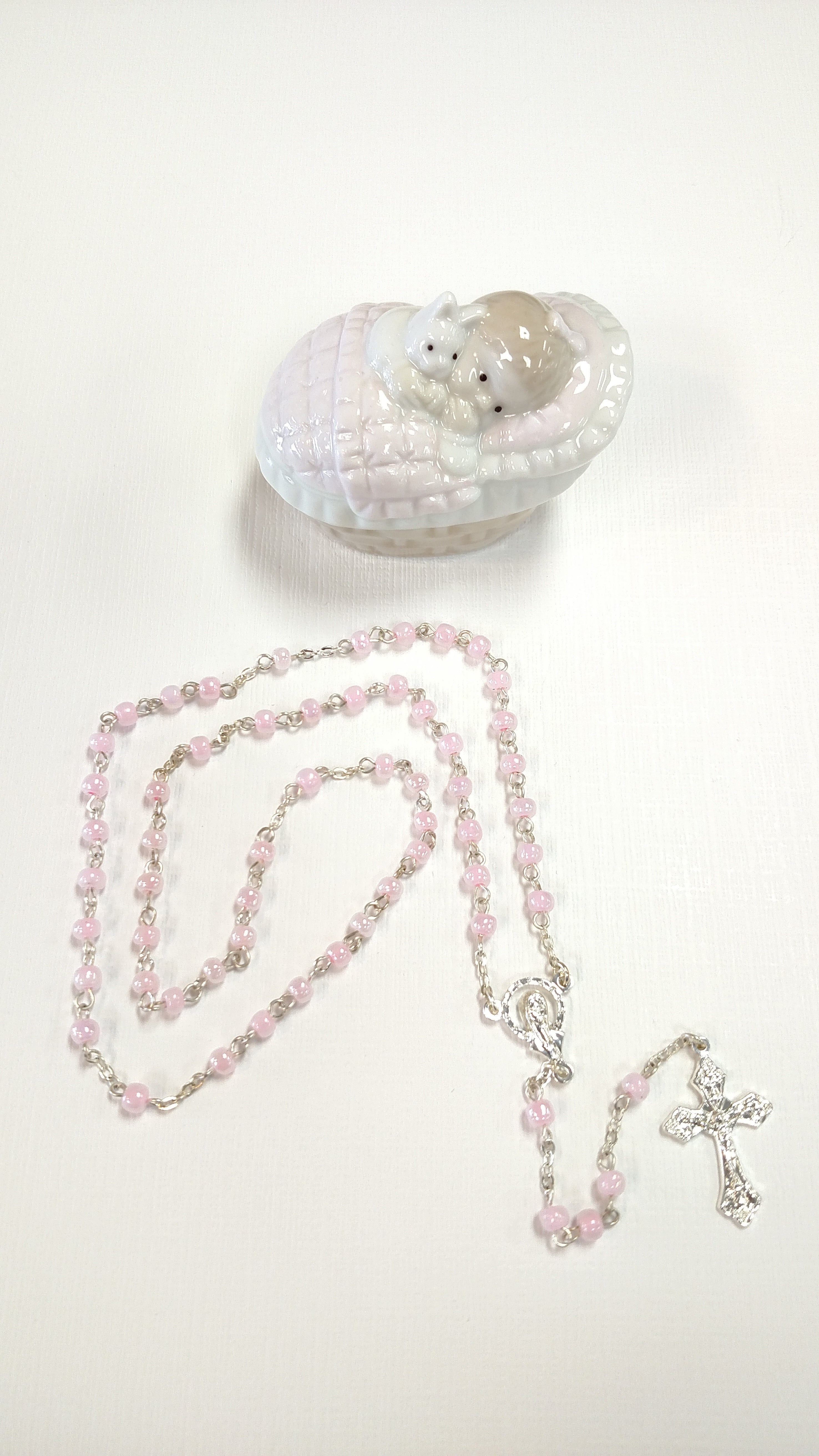 Baby Girl Pink Rosary and Porcelain Box set