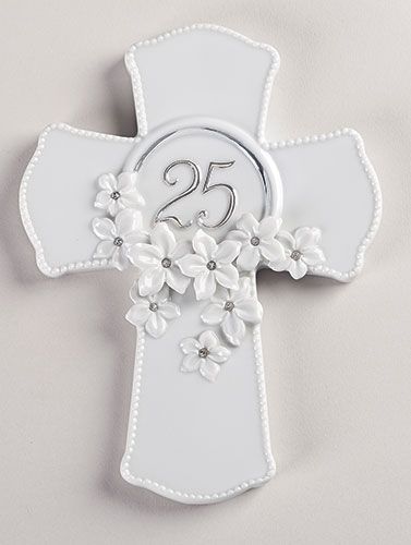 25th Anniversary Porcelain Cross, 7" tall