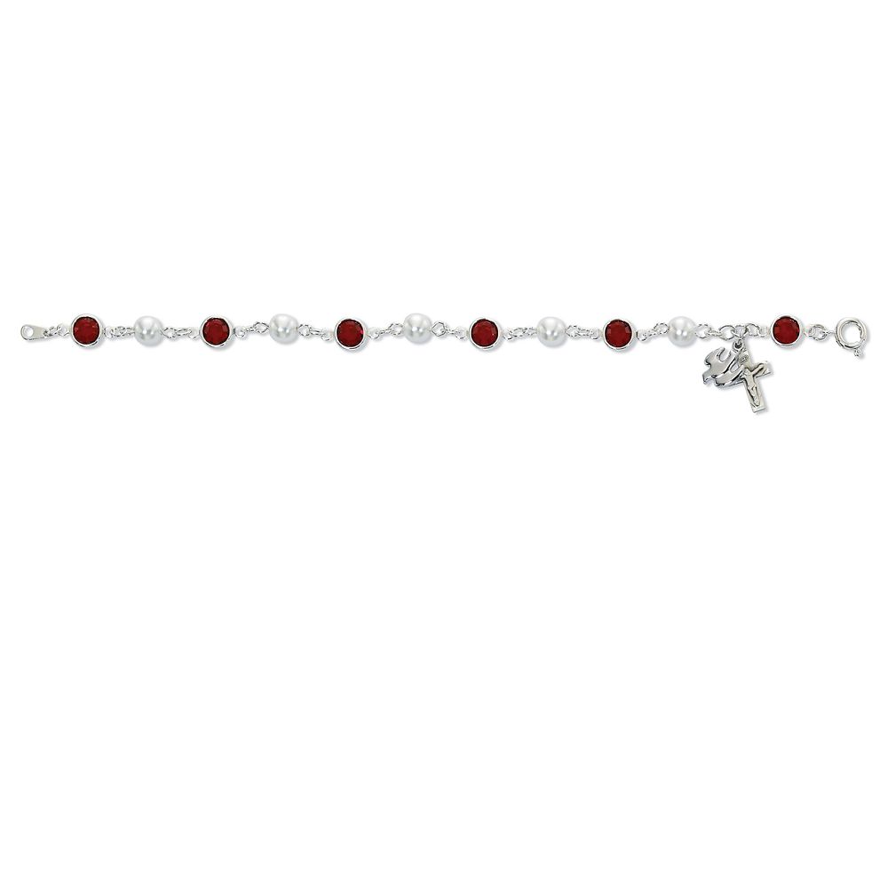 Holy Spirit bracelet with Red & Pearl beads