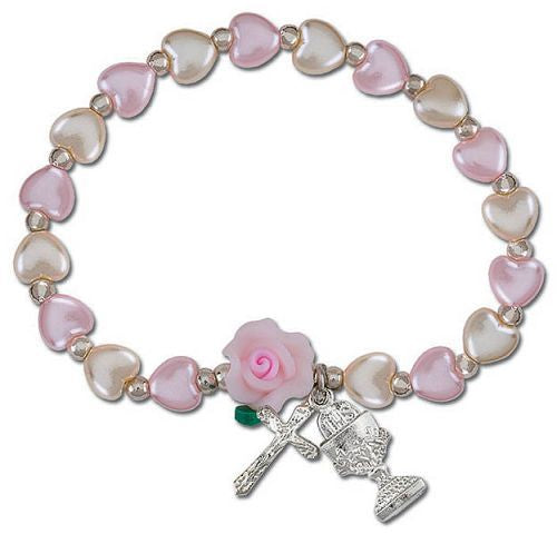 White & Pink Pearl Heart Bracelet