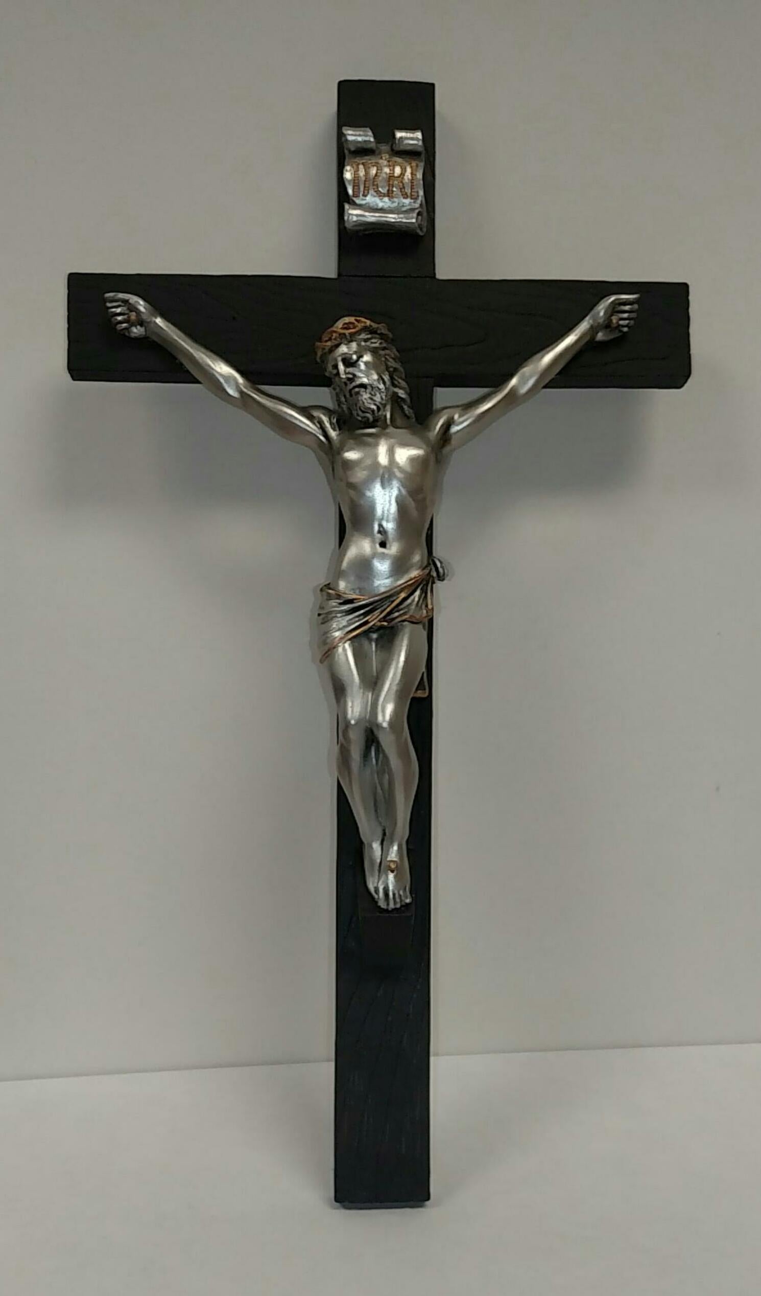 Crucifix, black/pewter, 10"