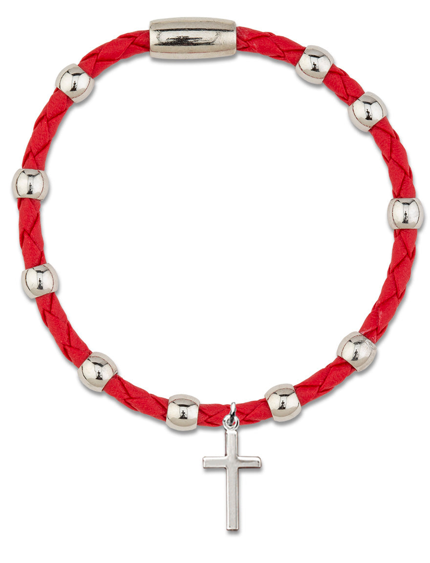 Cross Leather Bracelet, Red