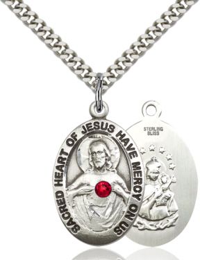 Scapular Medal with Ruby 4028STN71, Sterling Silver with 24" chain