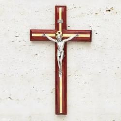 Crucifix on redwood w-inlay, 9 in.
