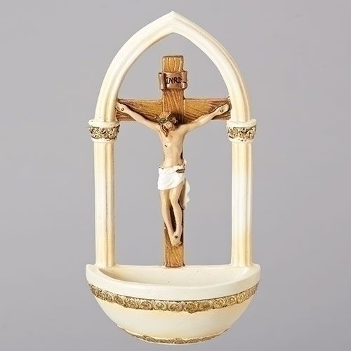 Crucifix Holy Water Font, 7" tall
