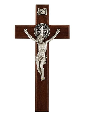 St. Benedict Crucifix, walnut, 10" tall