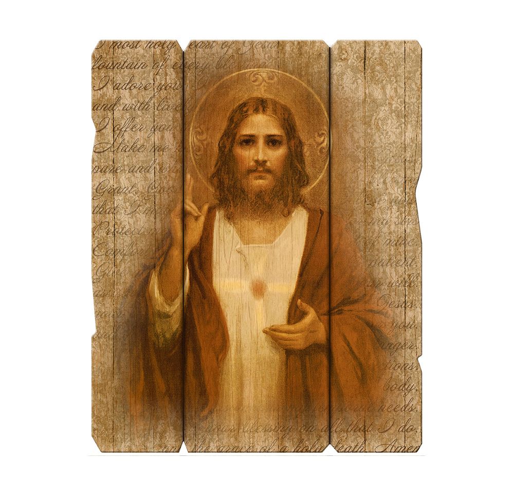 Sacred Heart of Jesus wood panel plaque