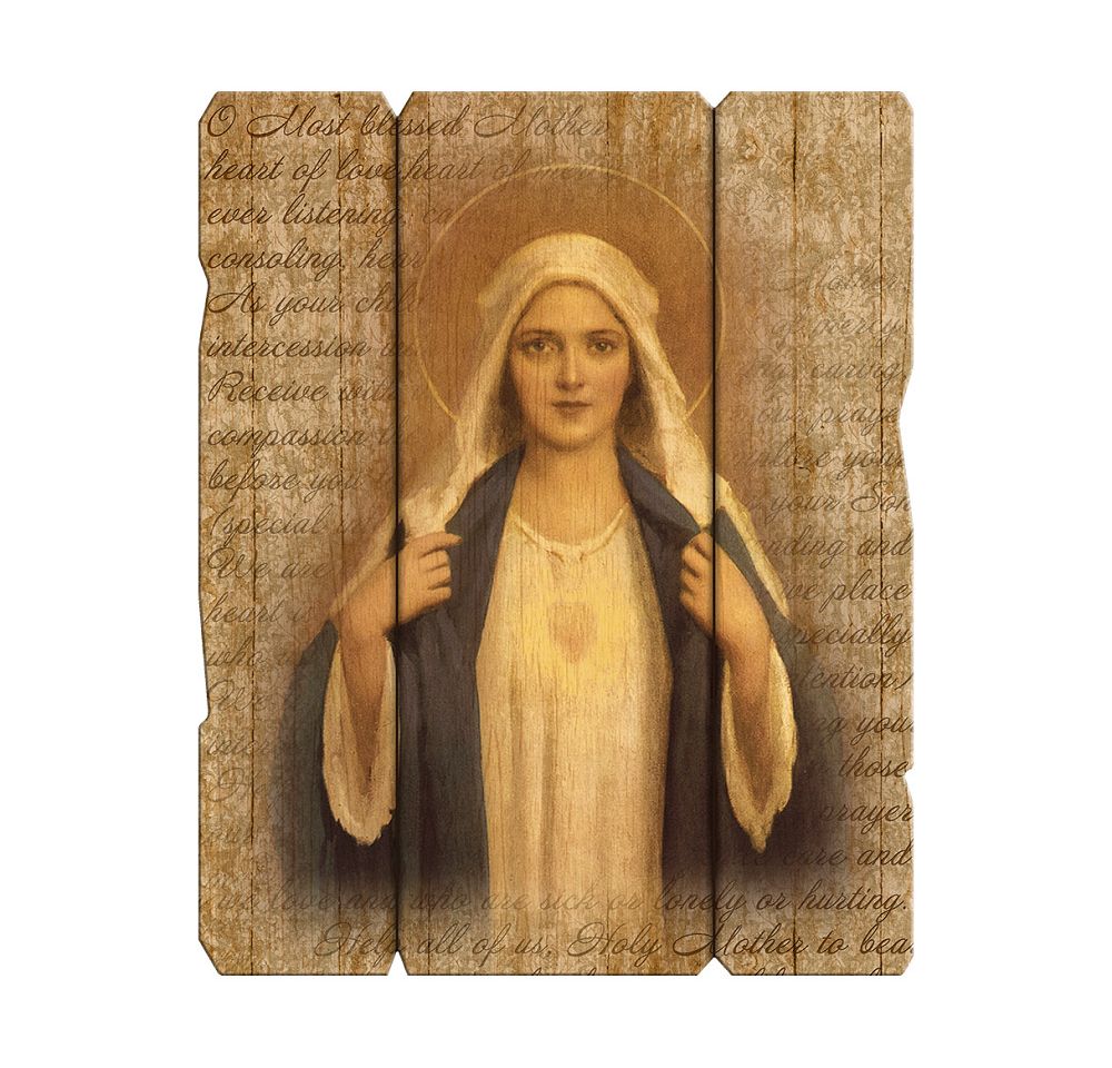 Immaculate Heart of Mary wood panel plaque