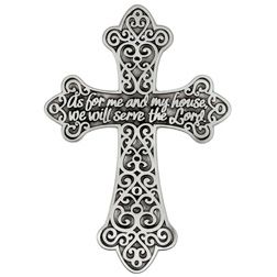 As For Me and my House, we will Serve the Lord pewter cross, 5-5/8"