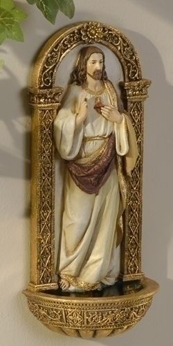 Sacred Heart of Jesus holy water font, 7.25" tall