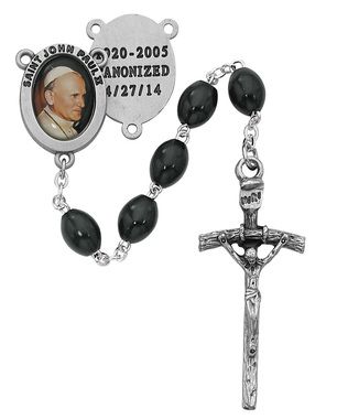 St. Pope John Paul II Black Wood Rosary, 6x8mm oval beads