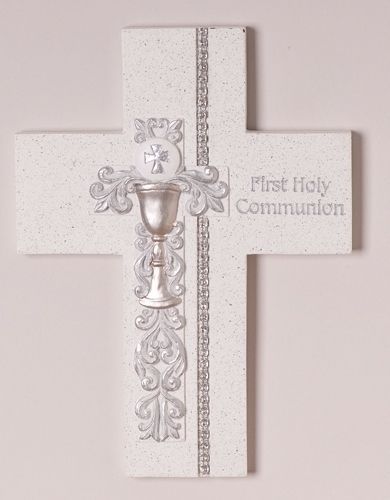 First Communion Silver Scroll Design Cross