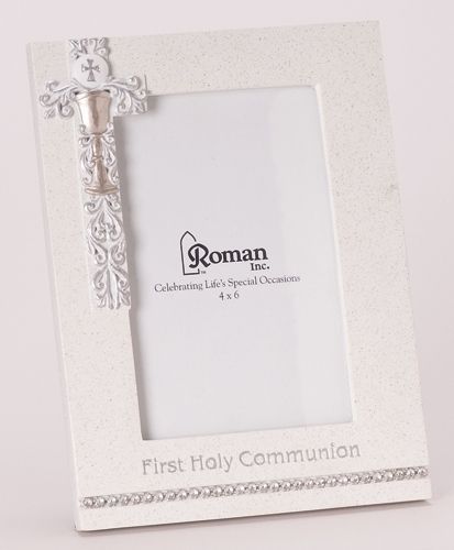 First Communion Silver Scroll Design photo frame