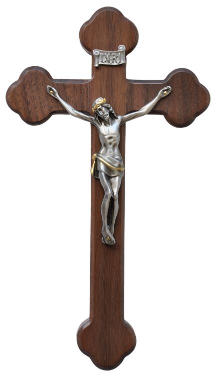 Crucifix Walnut/Pewter budded