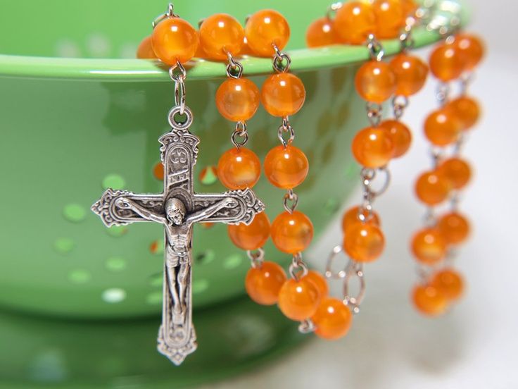 Orange Topaz Lucite Rosary, 8mm