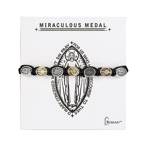 Miraculous Medal Woven Bracelet, Black