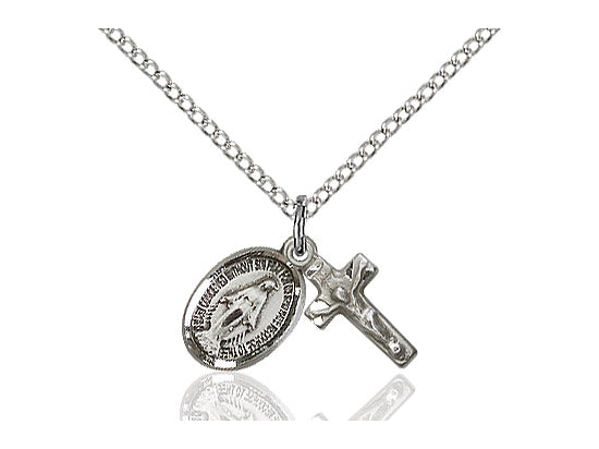 Miraculous Medal & Crucifix set, Sterling Silver with 18" chain
