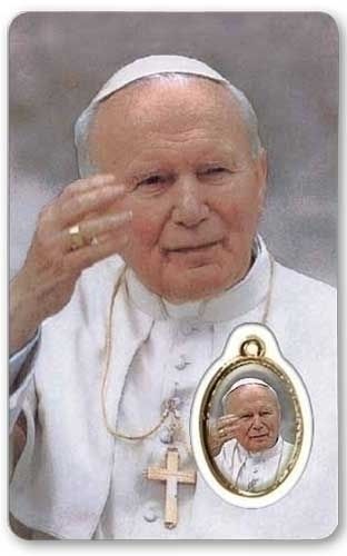 St. Pope John Paul II laminated prayer card with medal