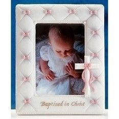 Baptized in Christ photo frame, pink ribbons
