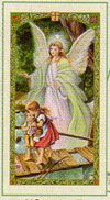 Guardian Angel over Bridge holy card