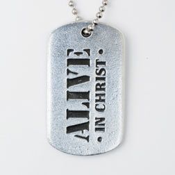 Alive in Christ, pewter pendant with chain