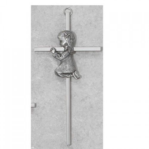 Silver Cross with girl, 6" tall