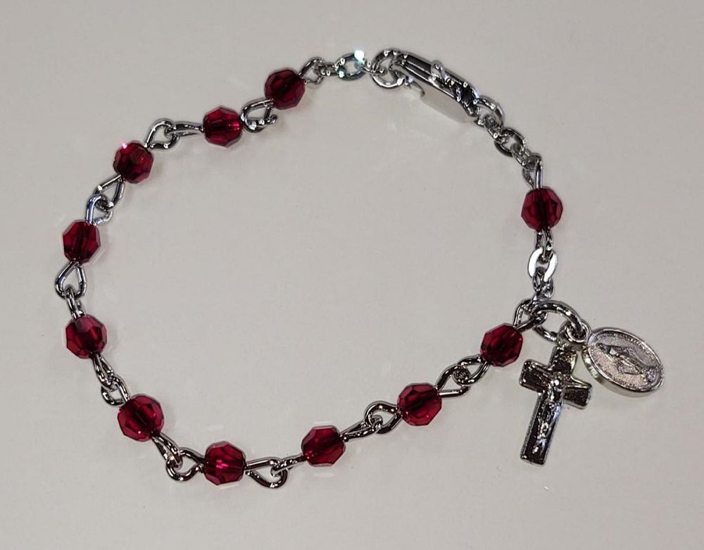 Garnet Baby Bracelet, Silver Plated