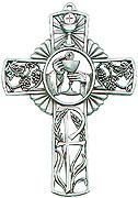First Communion Cross, pewter, 5"