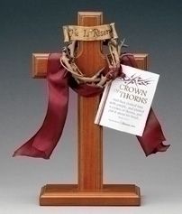 Crown of Thorns standing cross, 7.5" tall