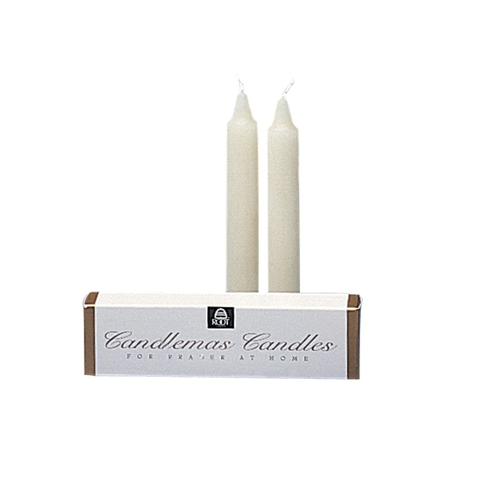 Candlemas Candles, white wax, box of 2