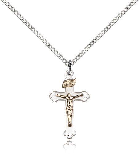 Crucifix Engraved, Sterling Silver cross and Gold Filled corpus, with 18" chain