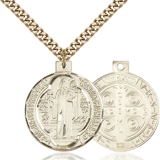 Saint Benedict round medal 0027B2, Gold Filled