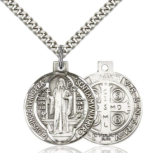 Saint Benedict round medal 0027B1, Sterling Silver