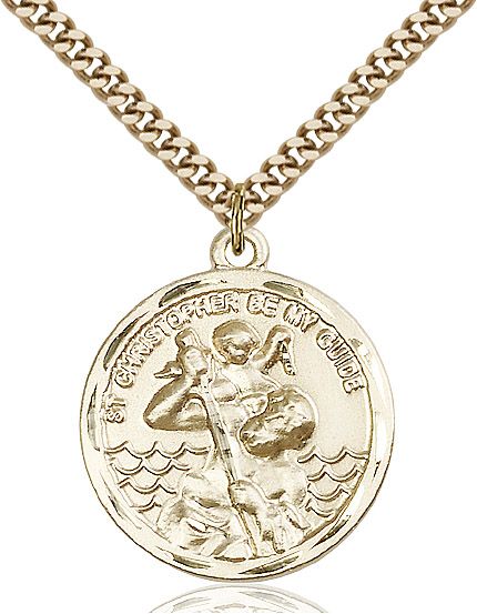 Saint Christopher round medal 0036C2, Gold Filled