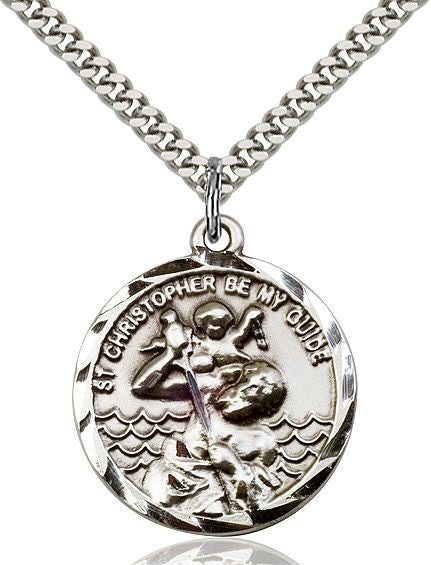 Saint Christopher round medal 0036C1, Sterling Silver