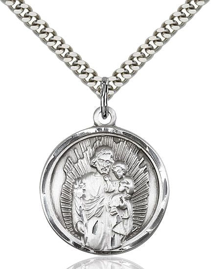Saint Joseph round medal 0036K1, Sterling Silver