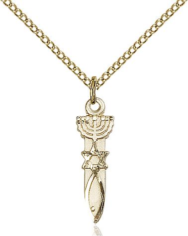 Menorah, Star & Fish medal 00612, Gold Filled