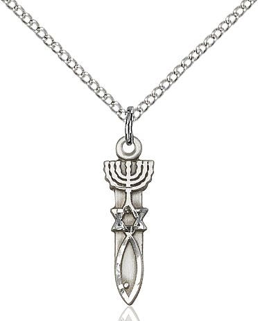 Menorah, Star & Fish medal 00611, Sterling Silver