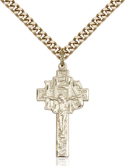 Crucifix IHS medal 00982, Gold Filled