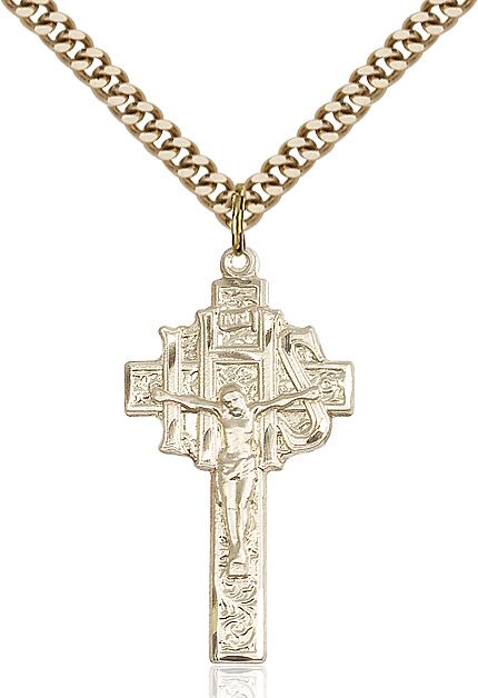 Crucifix IHS medal 00992, Gold Filled