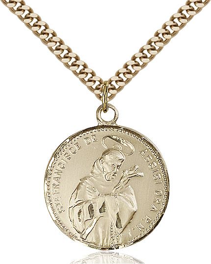 Saint Francis of Assisi round medal 01012, Gold Filled