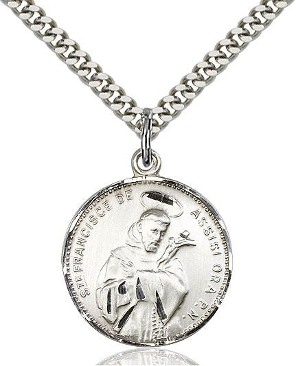 Saint Francis of Assisi round medal 01011, Sterling Silver