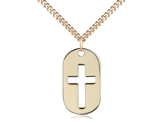 Cross Dog Tag medal 0111DT2, Gold Filled